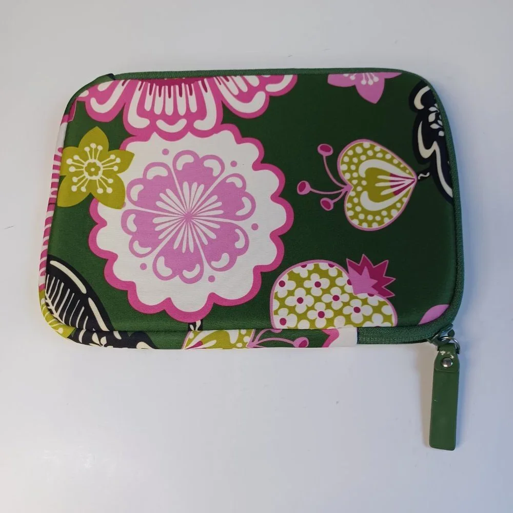 Vera Bradley Tablet Neoprene Soft Case Zip Around Tropical Floral Green Pink - Picture 5 of 9